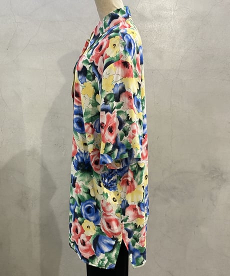 S/S Flower Print Shell Button Shirt WH PI GN