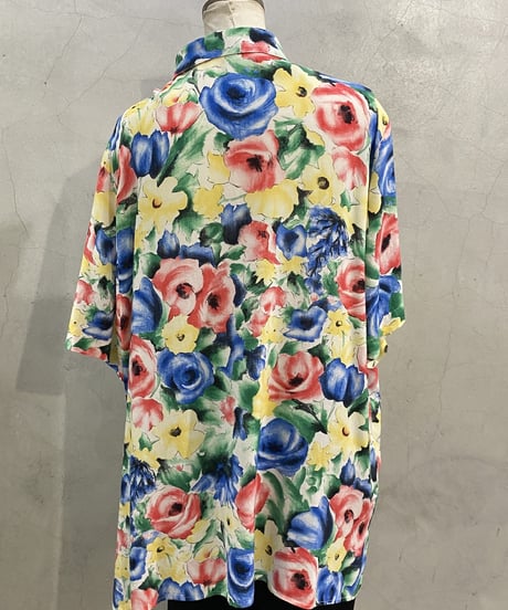 S/S Flower Print Shell Button Shirt WH PI GN