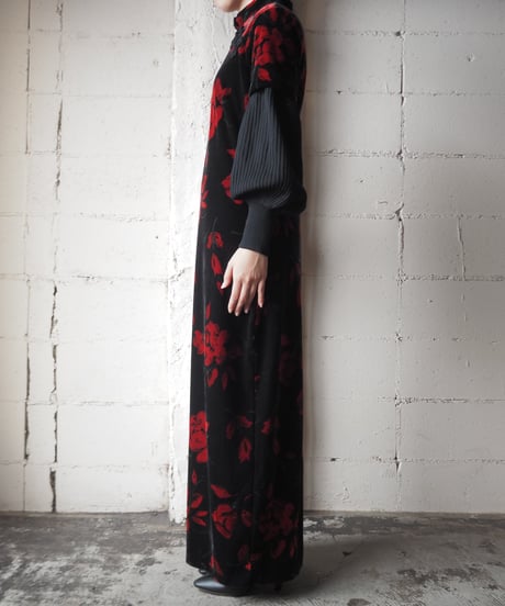 Floral Pattern Velour China Dress BKRE