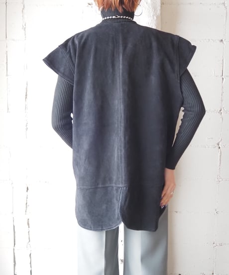 Many Loop Button Leather Jacket BK