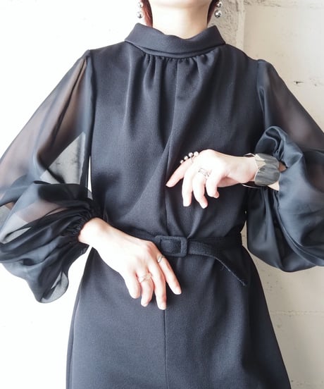 Sheer Sleeve High Neck All In One BK