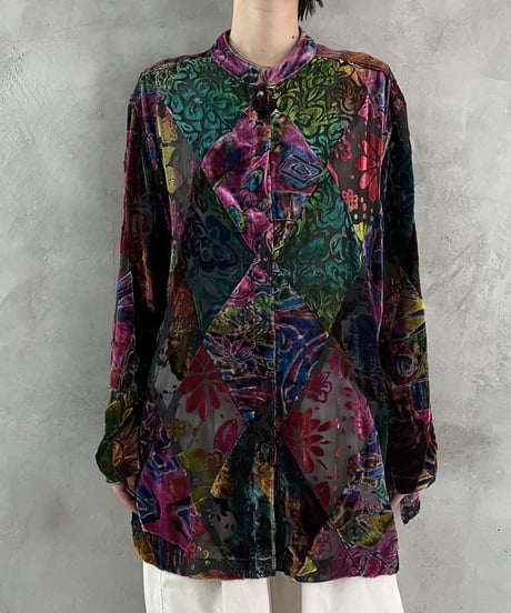 Psychedelic Velour Pattern Stand Collar PIGN