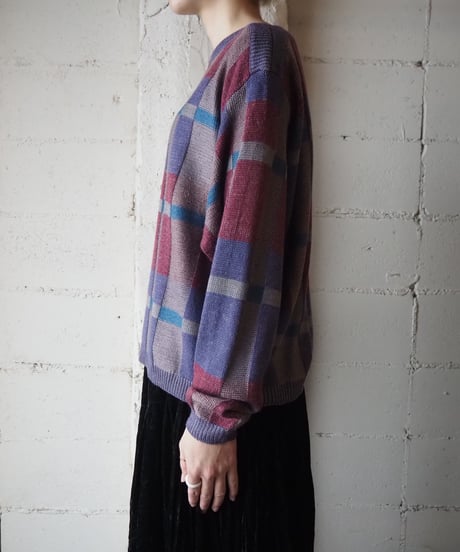 Panel Pattern Boat Neck Knit PUR