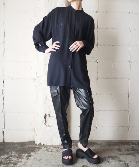 Band Collar Rayon Shirt BK