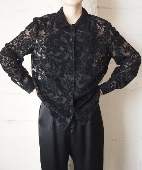 Flower Pattern Seethrough Shirt BK