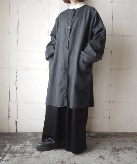 Collarless Nylon Coat BK
