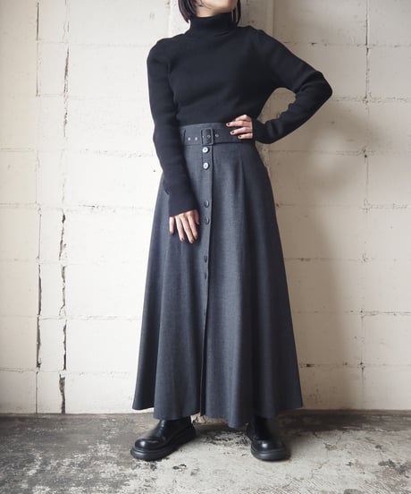 Belted Slit Hem Flared Skirt GR