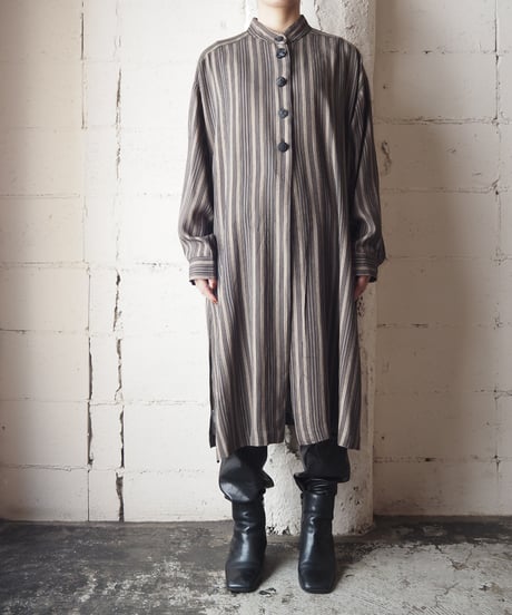 Stand Collar Stripe Long Shirt BR