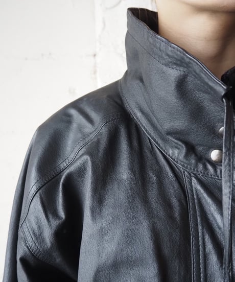 Stand Collar Leather Coat BK