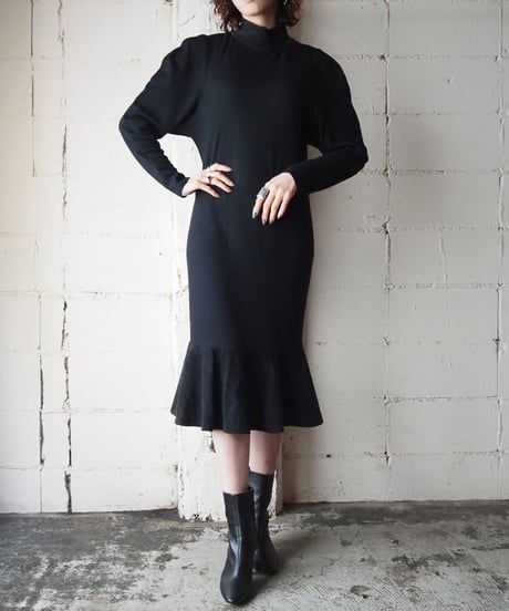 Leather Docking Mermaid Knit Dress BK