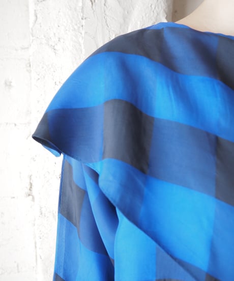 Asymmetric Square Collar Block Check Blouse BLNV