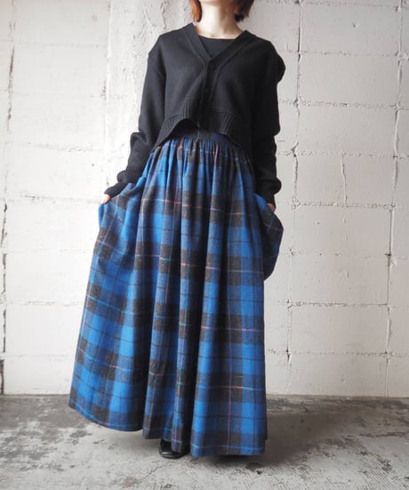 Check Pattern Wool Volume Flared Skirt BL