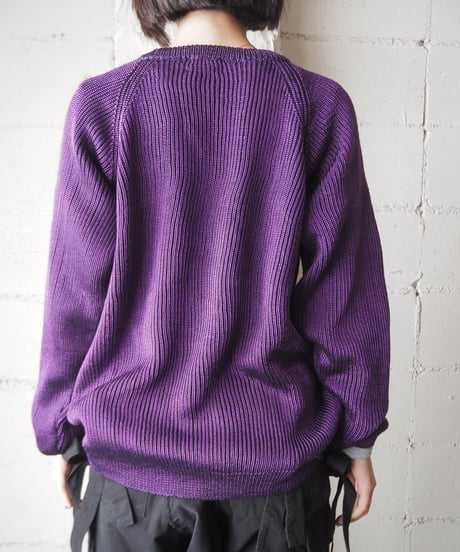Crew Neck Metallic Yarn Rib Knit PUR