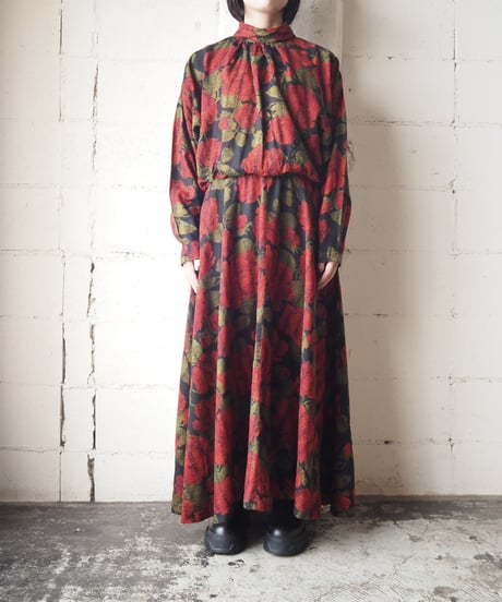 Flower Pattern Neck Design Dress
