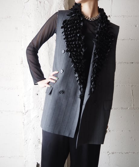 REMAKE Jacket Vest Tiered Frill Collar GRBK