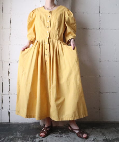 Front Button Volume Sleeve Dress YE