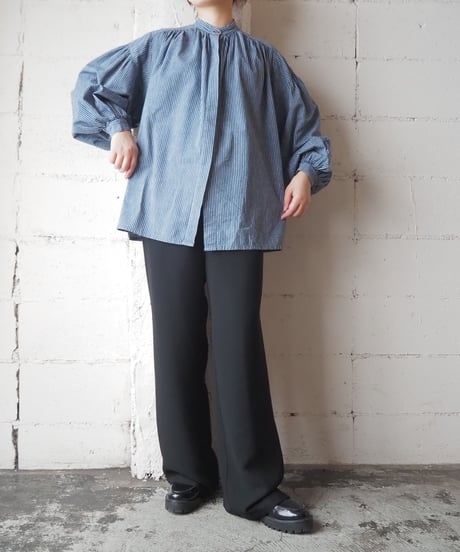 Ralph Lauren Stand Collar Stripe Blouse BLGR
