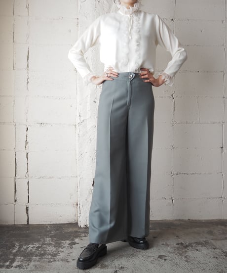 Sheer Frill Back Button Design Blouse WH
