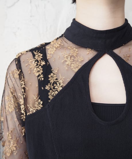 Lace Sleeve Peekaboo Design Dress BKGD