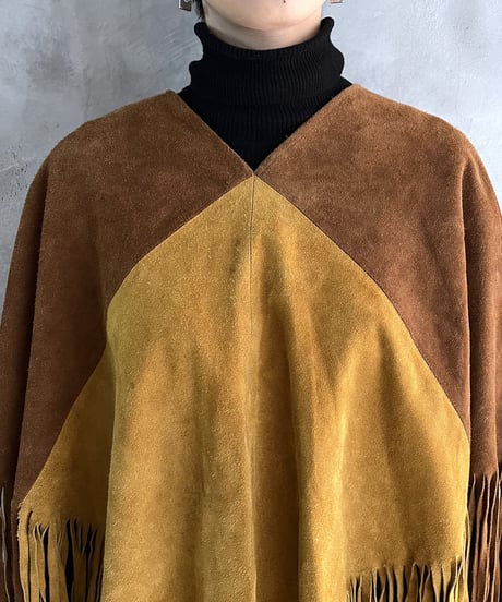 Bicolor Suede Fringe Poncho BRYE