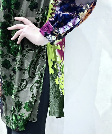 Opal Velour Multi Color Floral Sheer Shirt GN PUR