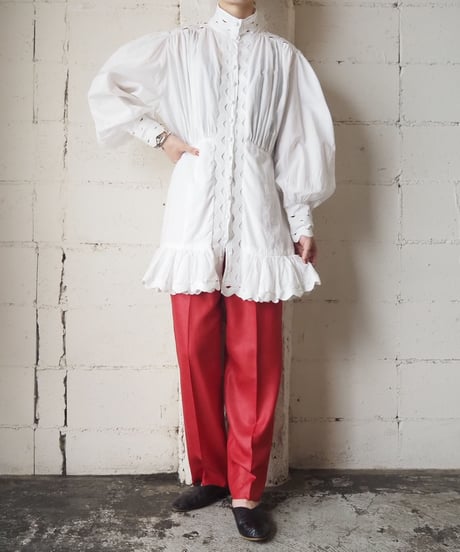 Stand Neck Frill Design Tunic WH