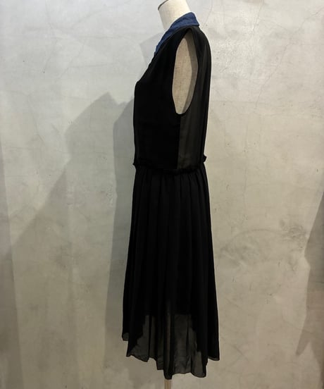 DIESEL N/S Denim Collar Sheer Pleats Dress BK
