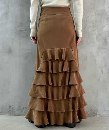 Fake Suede Frilled Design Skirt BR