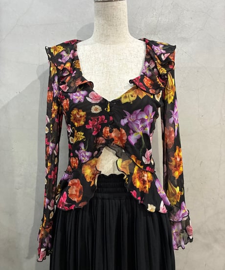 Desigual  Flower Pattern Sheer Frill Tops BUPIOR