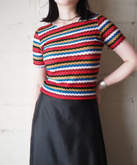1980's Multi Color Stripe Short Sleeve Knit BE BL YE RE BK
