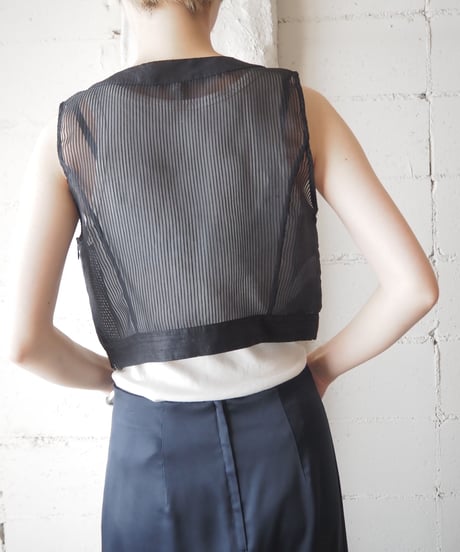 Sleeveless Sheer Stripe Blouse BK