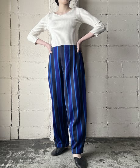 Stripe Tuck Wide Pants BLBK
