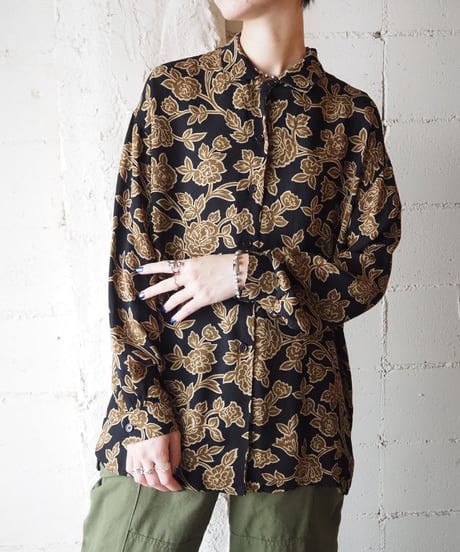 Open Collar Flower Pattern Shirt BKBR