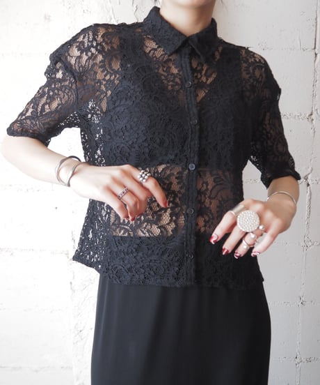 Short Sleeve Lace Shirt BK