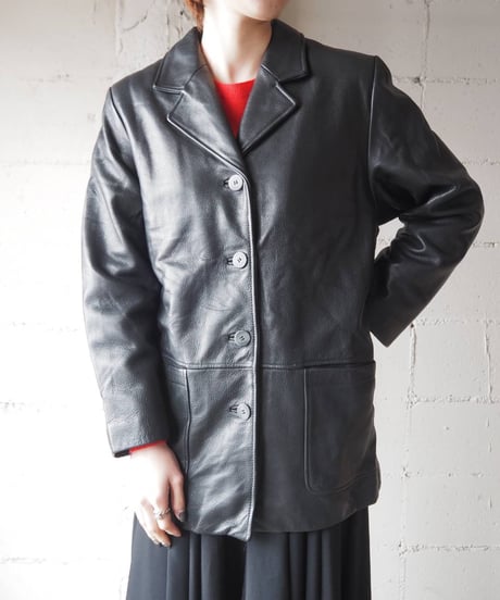 Open Collar Leather Jacket BK