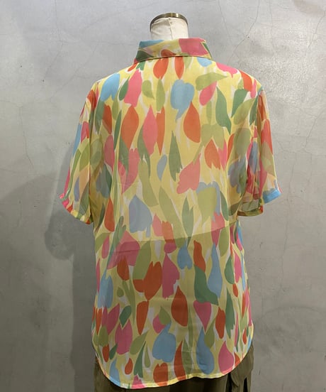 Water Color Pattern S/S Sheer Shirt LYE GN PI