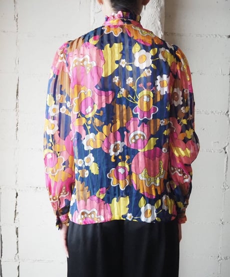 Flower×Stripe Pattern Sheer Blouse NVPI