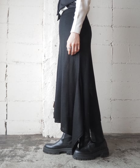 Square Hem Knit Flare Skirt BK