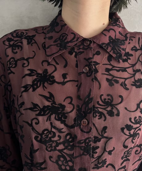 Velour Flower Pattern Silk Shirt BURBK