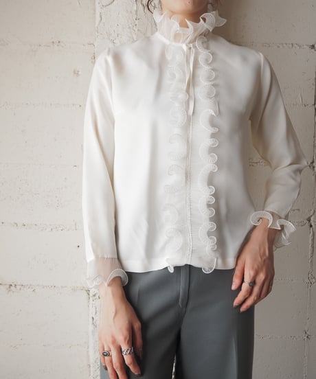 Sheer Frill Back Button Design Blouse WH
