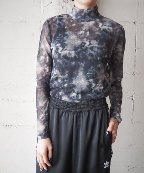 Tie Dye Print Mock Neck Long Sleeve Sheer Cutsewn DGN