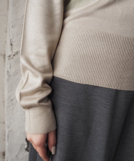 Bicolor Curve Design Turtle Neck Knit BEKA