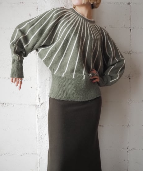 Design Stripe Dolman Sleeve Knit KA WH