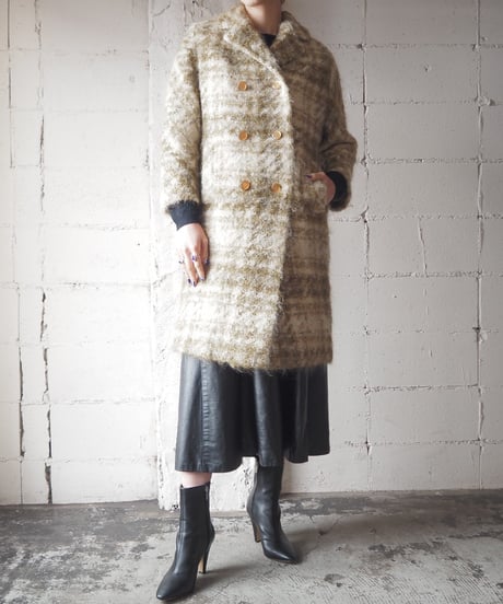 Plaid Loop Mohair Tweed Double Breasted Coat IVYE