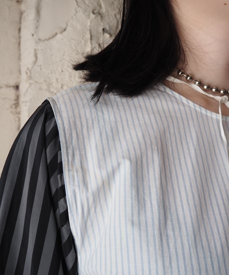 MM6 Maison Margiela Wide Sleeve Stripe Shirt Dress BK WH LBL