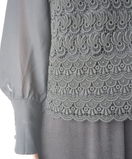 EURO Lace × Sheer Collarless Blouse BK