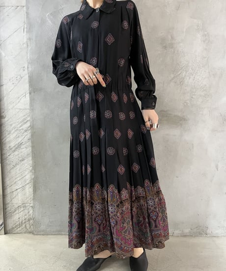 Paisley Pattern Pleated Shirt Dress BKPUR