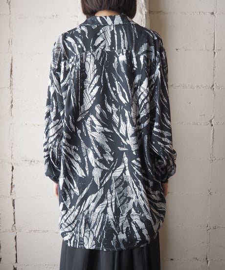 Leaf Pattern Rayon Shirt BKWH