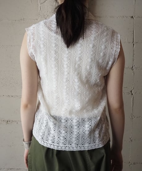 Open Collar Lace N/S Blouse  WH