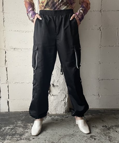 Silver Zip Nylon Cargo Pants BK